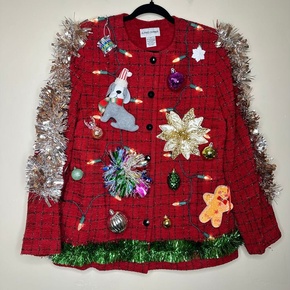 Ugly Christmas Sweater Blazer LIGHTS UP Tacky Tinsel Xmas Party Winner Sz Medium